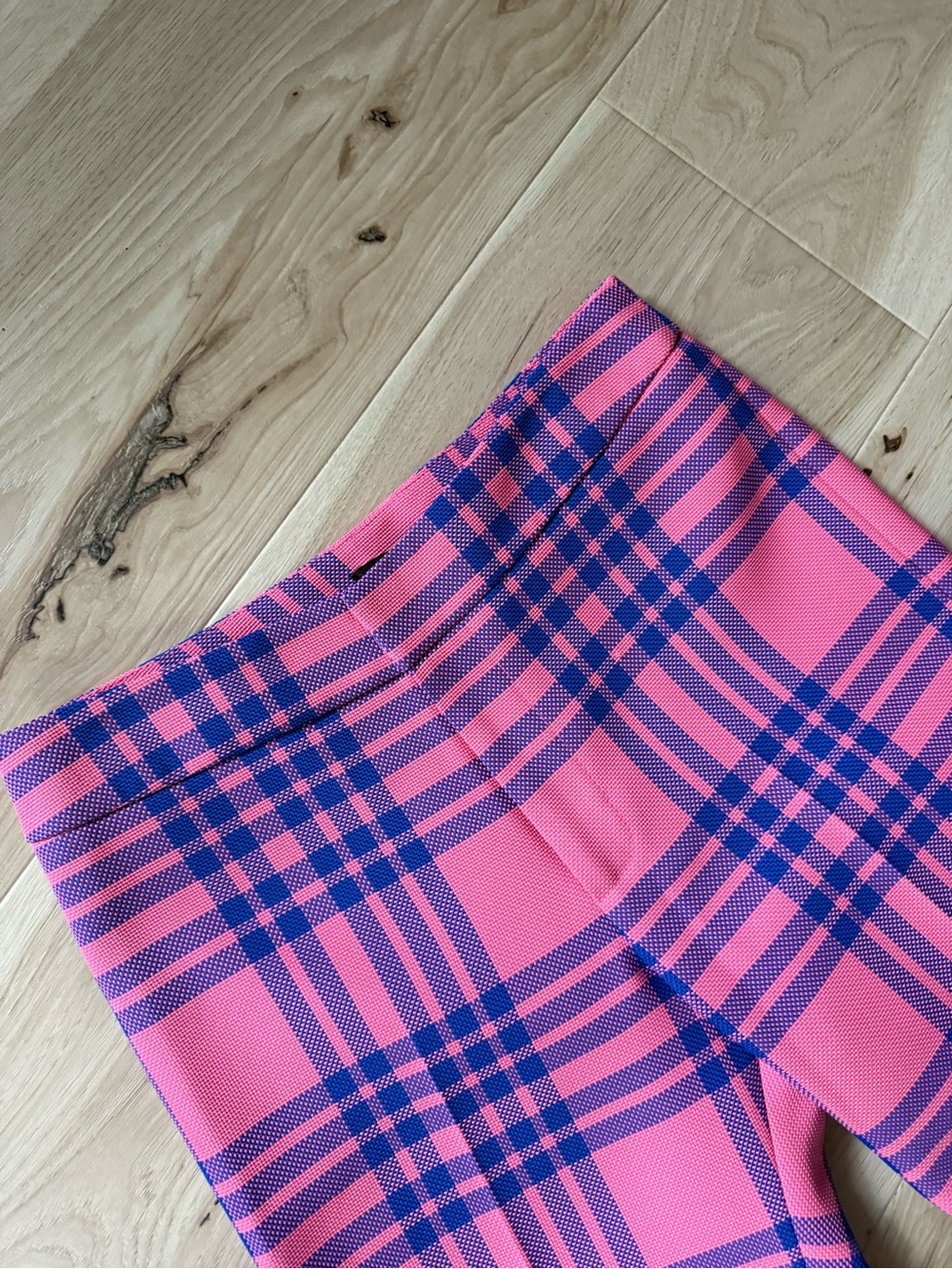Smythe Amy Pink & Blue Plaid Straight-Leg Pants - Picture 2 of 3
